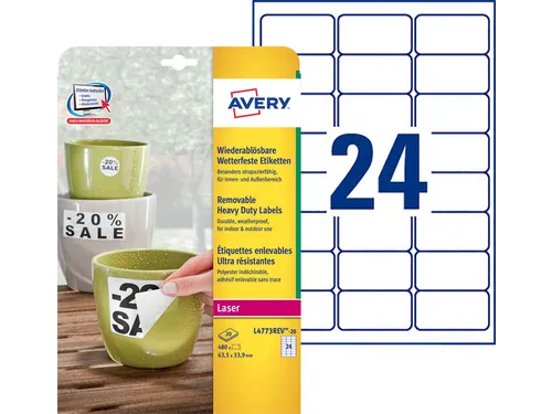 Etiket Avery L4773REV-20 63.5x33.9mm wit 480stuks