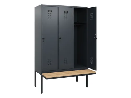 locker met bank,HxBxD 1950x1200x815mm,3vak,vak B 400mm,draaigrendel