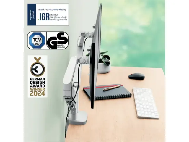 Monitorarm 2 Schermen Leitz Ergo ruimtebesparend dubbel grijs