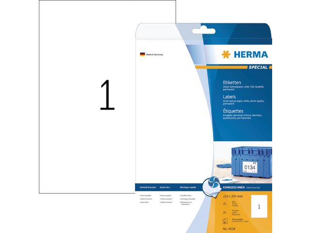 Inkjet Etiket Herma 4824 210x297mm A4 Wit 25 stuks | HermaLabels.nl
