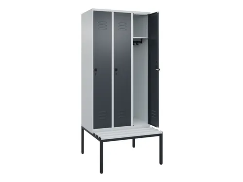 locker met bank,HxBxD 2120x900x815mm,3vak,vak B 300mm,draaigrendel