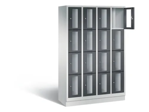 Lockerkast 1800x1190x500mm 4x4 vakken Cilinderslot, Sokkel, RAL7021