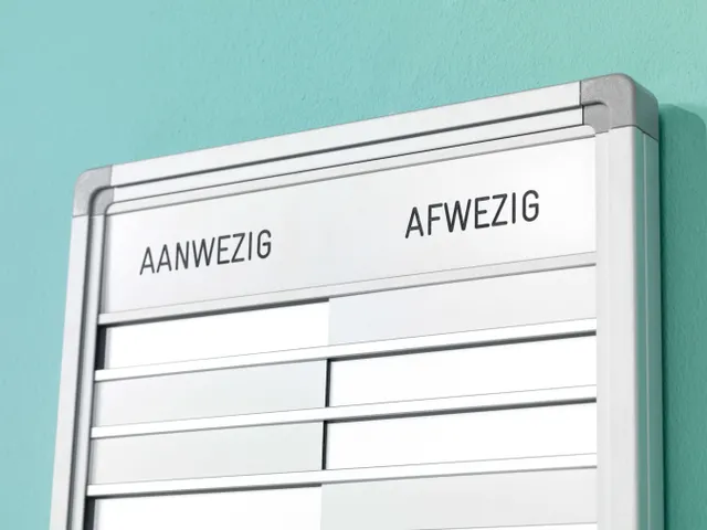 Aan- en afwezigheidsbord 24x75cm 30 namen EN Softline profiel 16mm