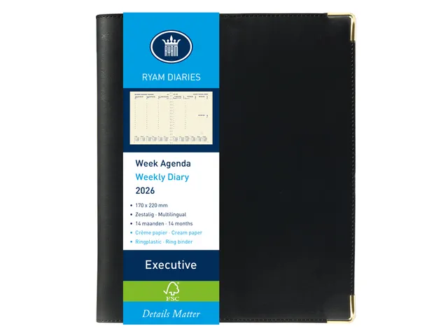 Agenda 2026 Ryam Executive Nappa 7dagen/2pagina's ringplastic zwart