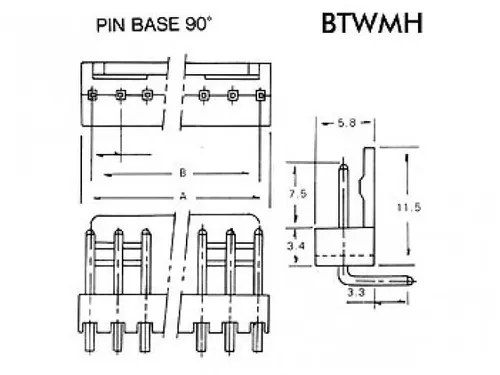 Haakse Printconnector - Mannelijk - 12 Contacten