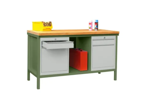 Werkbank 900x1500x700mm 4laden Frame/behuizing Ral6011 Front Ral7035