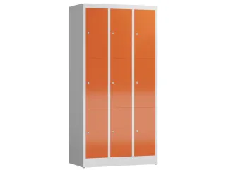Lockerkast 1800x870x500mm 3x3 vakken cilinderslot, sokkel, RAL3000 - 1