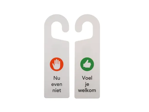 Kunststof deurhanger 250x75mm Voel je welkom - Nu even niet Wit