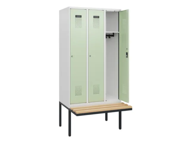 locker met bank,HxBxD 1950x900x815mm,3vak,vak B 300mm,cilinderslot