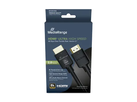 MediaRange HDMI Ultra High Speed Ethernet kabel 48 Gbps Zwart 2 meter