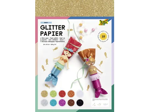 Glitterpapier Folia 1-zijdig 24x34cm 170gr 10 vel assorti