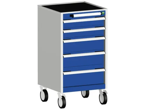 ladekast verrijdbaar 980x525x525mm 5laden RAL7035 front RAL5010