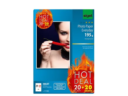 inkjetfotopapier Sigel A4 wit hoogglans 195 gram 20+20 vel gratis