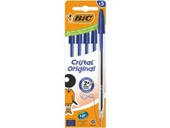 Balpen Bic Cristal medium blauw blister à 5 stuks