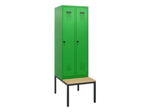 locker met bank,HxBxD 1950x600x815mm,2vak,vak B 300mm,draaigrendel