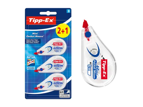 Correctietape Tipp-Ex mini pocket mouse 5mmx6m blister 2+1 gratis