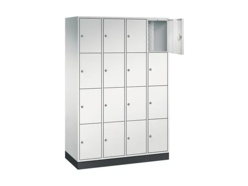 lockerkast,RAL 7035,HxBxD 1950x1220x500mm,4x4vakken,cil.-slot,sokkel