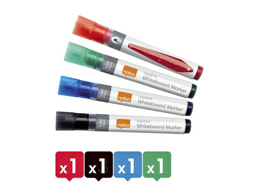 Viltstift Nobo Whiteboard Liquid Ink Drymarker Assorti 3mm à 4st