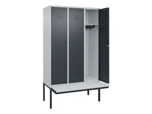 locker met bank,HxBxD 2120x1200x815mm,3vak,vak B 400mm,cil.-slot