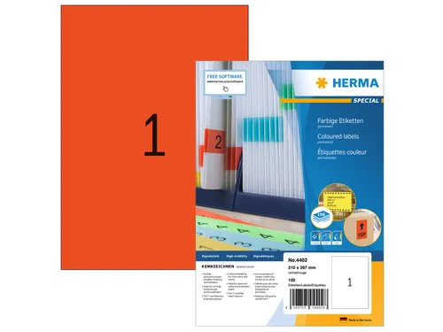 HERMA 4402 Gekleurde etiketten A4 210x297mm Rood 100 stuks