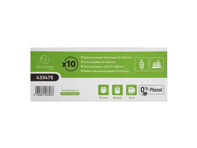 Bobine pour tickets de caisse et carte bancaire 57x60mm - 44m - 1 pli