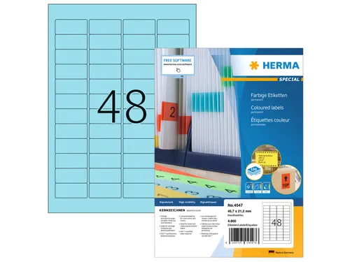 HERMA 4547 Gekleurde etiketten A4 45,7x21,2mm Blauw 4800 stuks