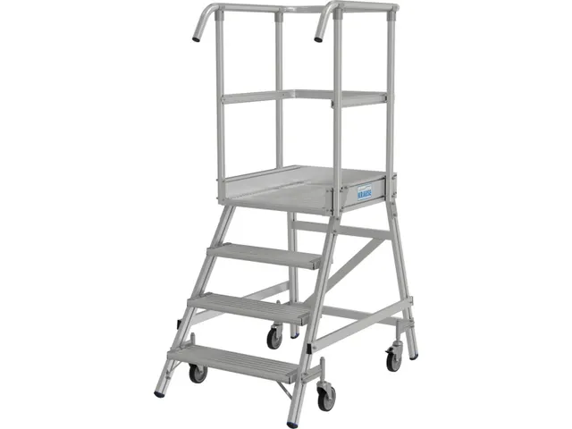 Escabeau mobile Plateforme H 1m 4 marches Aluminium 4 roulettes
