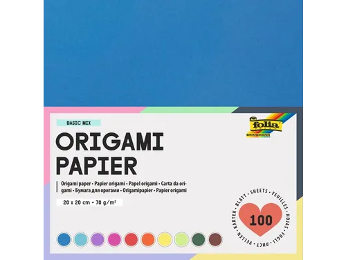 Origami papier Folia 70gr 20x20cm 100 vel assorti kleuren