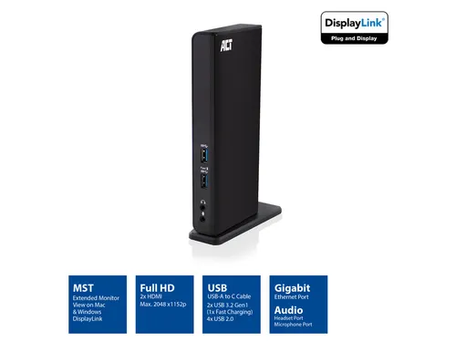 Dockingstation ACT USB-C Dual Monitor met laadpoort