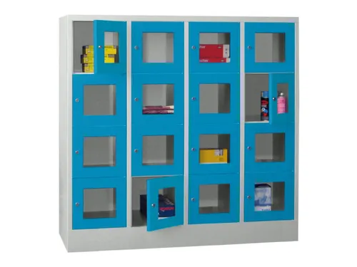lockerkast,HxBxD 1518x1600x500mm,4x4vakken,RAL7035,front RAL5012