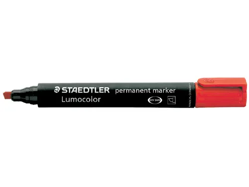 Viltstift Staedtler Lumocolor 350 permanent beitelpunt 2-5mm rood