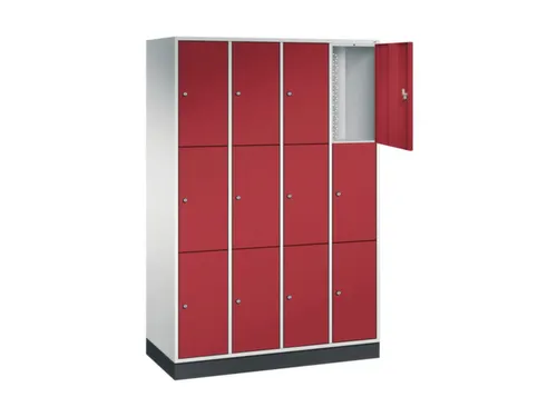 lockerkast,RAL 7035/RAL 3003,HxBxD 1950x1220x500mm,4x3vakken,cil.-slot