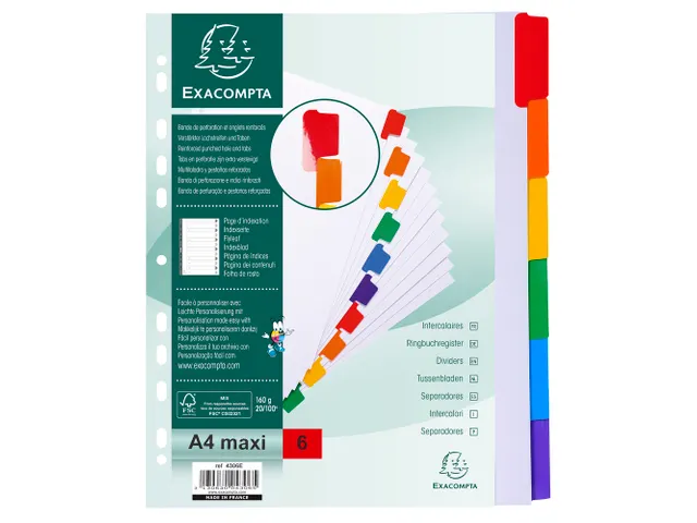Tabblad Karton 160 Gram A4 + index 6 tabs wit