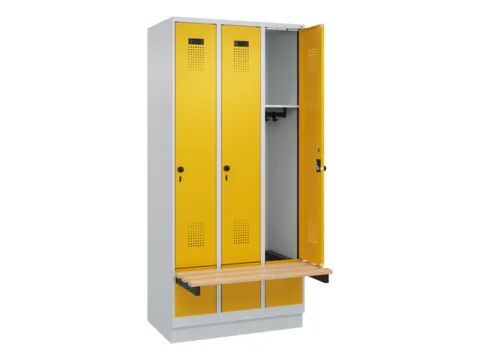 locker met bank,HxBxD 1950x900x815mm,3vak,vak B 300mm,draaigrendel