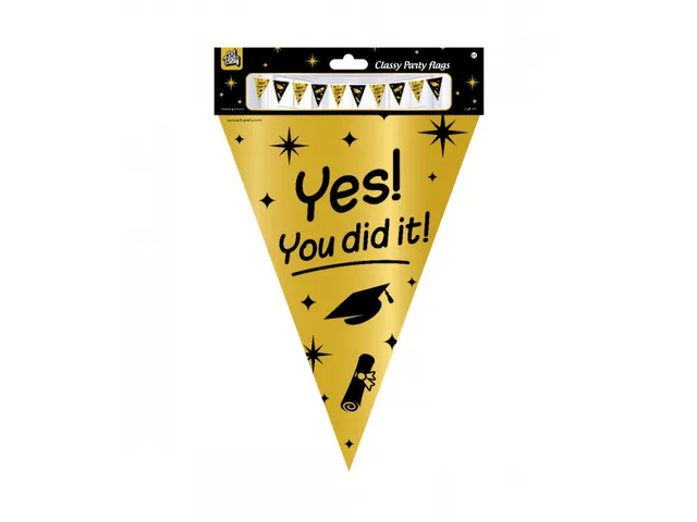 Slinger Folie vlaggen Party Flag Foil 'You Did It' Goud-Zwart 10m