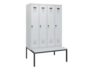 locker met bank,HxBxD 1950x1200x815mm,4vak,vak B 300mm,draaigrendel - 2