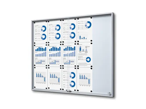 Vergrendelbaar notitiebord Indoor Slim 15xA4 met Schuifdeuren Zilver