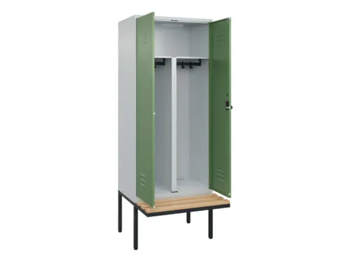 PBM-locker met bank,HxBxD 2120x800x815mm,2vak,vak B 400mm,draaigrendel