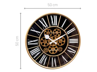 Zwarte Gear Klok - Grote Wandklok - 50cm - Bewegende tandwielen - "Wil - 9