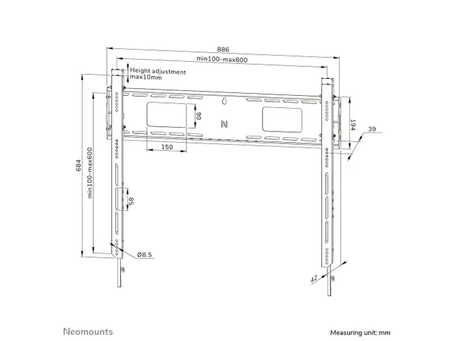 Neomounts LEVEL-750 WL30-750BL18 Support mural fixe robuste pour écra