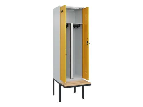 PBM-locker met bank,HxBxD 2120x600x815mm,2vak,vak B 300mm,draaigrendel