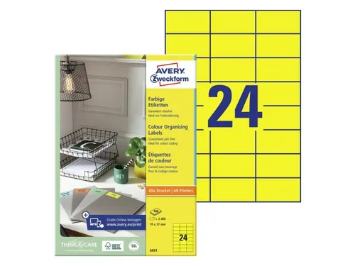 Gekleurd Etiket Avery Zweckform 70x37mm Geel 2400 stuks