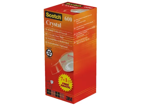Plakband Scotch Crystal 600 19mmx33m transparant 7+1 gratis