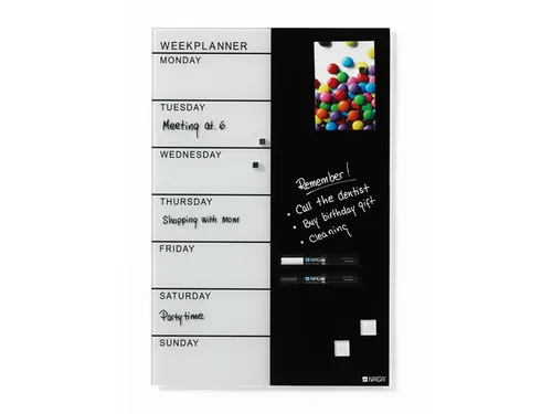 Glasmagneetbord Naga 40x60cm weekplanner GB zwart/wit
