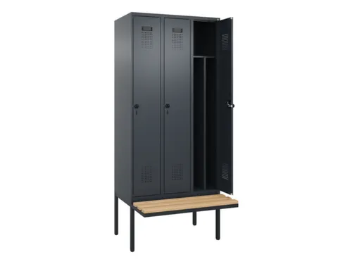 locker met bank,voor scheiding van kleding,HxBxD 2120x900x815mm,3vak