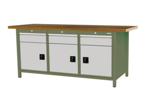 werkbank,HxBxD 860x2000x750mm,onderstel RAL6011,fronten RAL7035