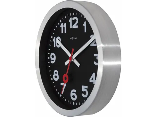 Wandklok NeXtime 'Station' Ø19cm, geborsteld aluminium zwart