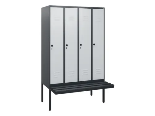 locker met bank,HxBxD 1950x1200x815mm,4vak,vak B 300mm,draaigrendel