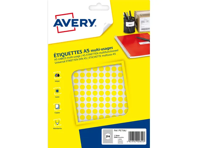 PET08J verpakking met 2940 markeringspunten - diameter 8 mm - A5-vel -