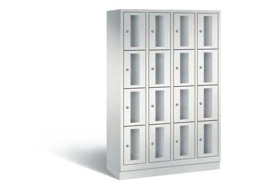 Lockerkast 1800x1190x500mm 4x4 vakken Cilinderslot, Sokkel, RAL7035